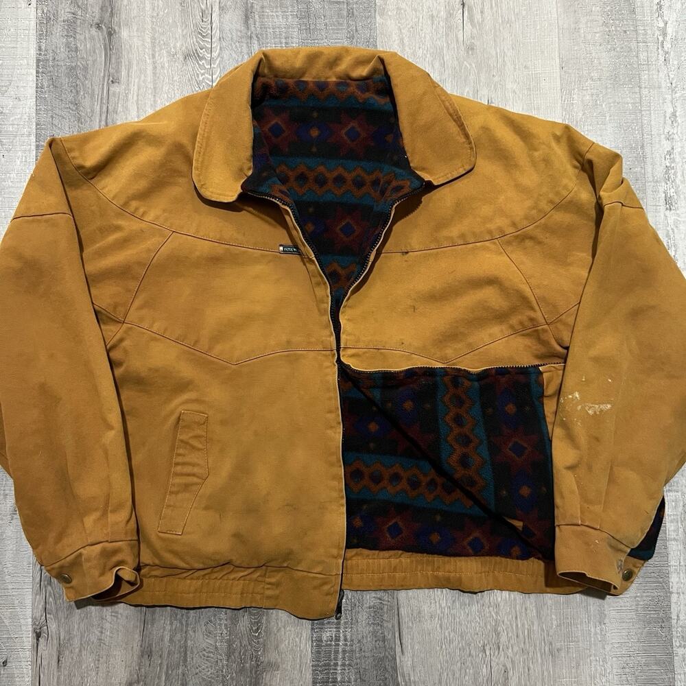 VTG Rode Walker Reversible Aztec Canvas/Fleece Outdoor Work USA Jacket Men's XL